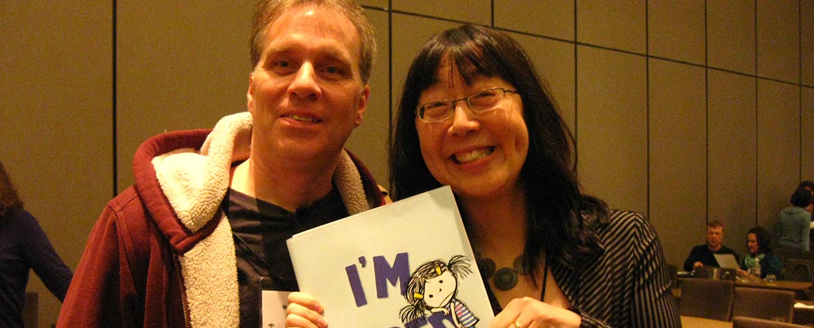 A close up of Stephen Macquignon and Debbie Ridpath Ohi