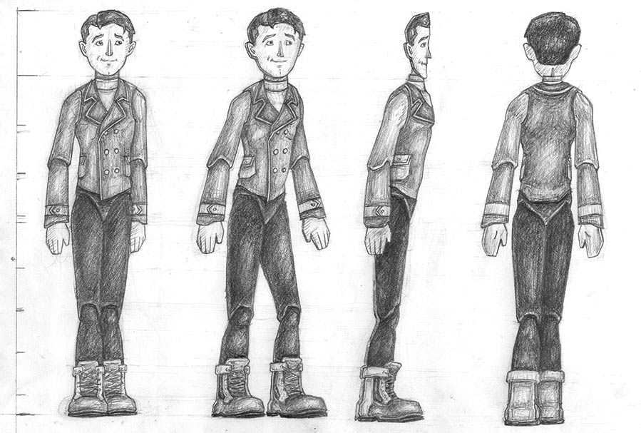 Cardboard Man character model sheet