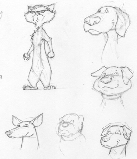 Character sketches of cats and dogs