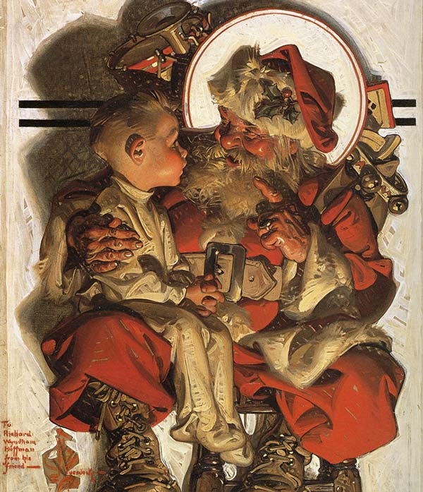J.C. Leyendecker's illustration of Santa with a boy on his knee