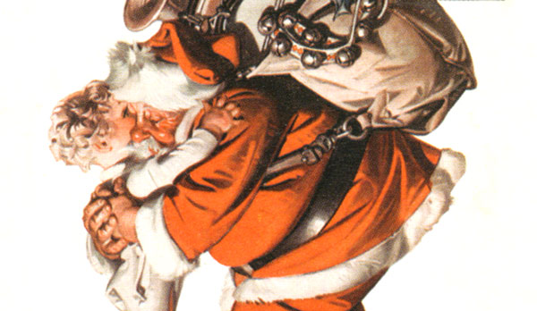 J.C. Leyendecker's illustration of a boy hugging Santa