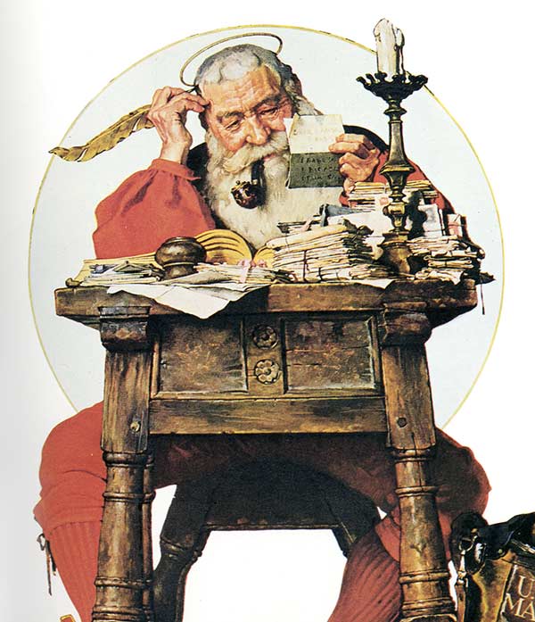 Norman Rockwell's Santa sitting at his desk