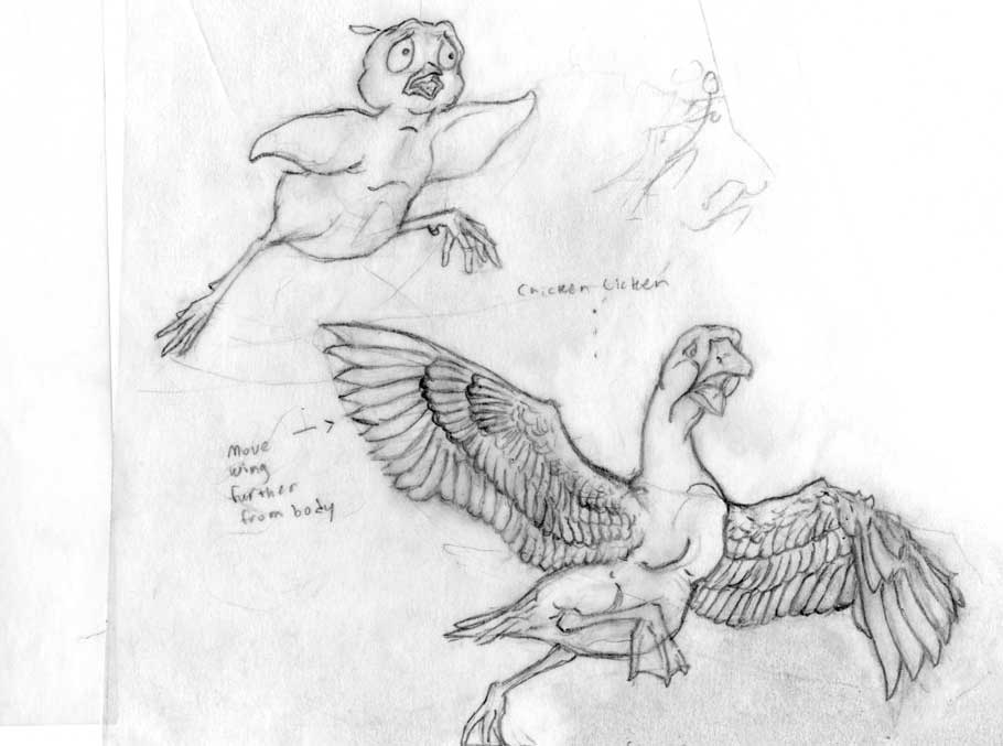 Chicken Licken and Goosey Loosey character sketches